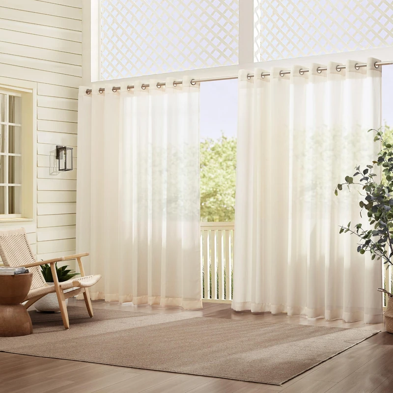 Elrene Home Fashions Carmen Extra Wide Indoor/Outdoor Sheer Grommet Window Curtain Panel, 114"x108" (1, Ivory - Image 1