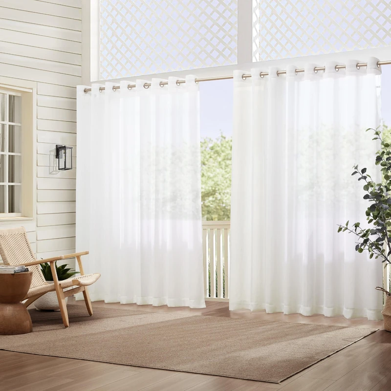 Elrene Home Fashions Carmen Extra Wide Indoor/Outdoor Sheer Grommet Window Curtain Panel, 114"x84" (1, White - Image 1
