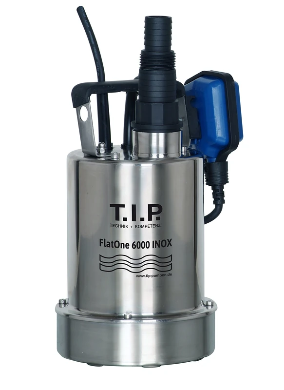 T.I.P. 30440 Drainage and Pool Pump, Flat One 6000 INOX, Maximum Shallow Suction of 1 mm, Maximum Flow Rate of 6,000 l/h, 22.5 x 16.5 x 27 cm