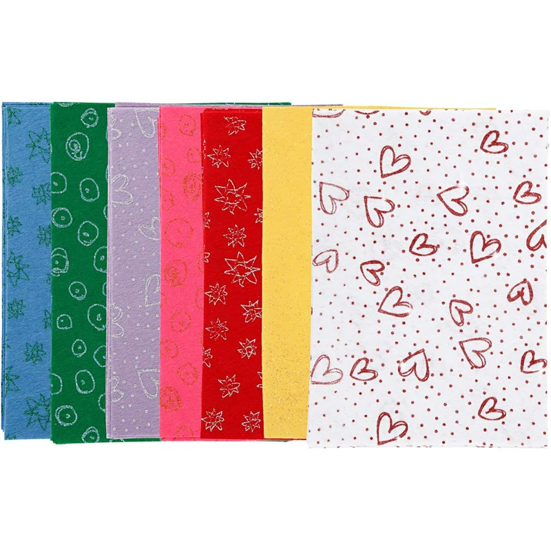 Glitter Craft Felt, A4 21x30 cm, thickness 1 mm, asstd. colours, glitter, 70sheets