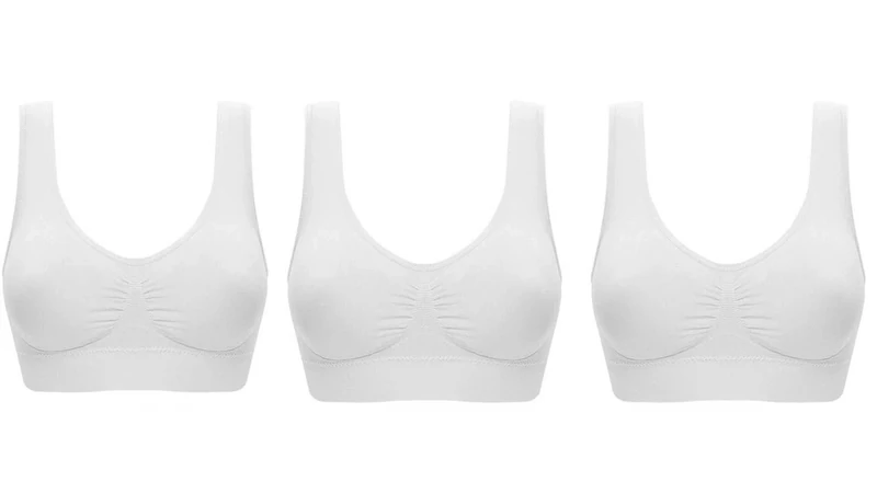 3 Pack Comfort Bra Padded Women Girls Crop Top Seamless Sleep in Yoga Bralette Leisure Stretch Sports Vest Wide Straps Wire Free (XXL, 3 White)