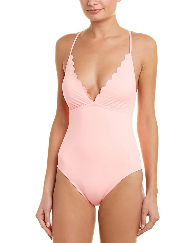 La Blanca Women's V-Neck Strappy Back One Piece Swimsuit, Light Coral, 8