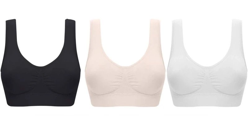 UtopyaUK 3 Pack Comfort Bra Padded Women Girls Crop Top Seamless Sleep in Yoga Bralette Leisure Stretch Sports Vest Wide Straps Value Pack Wire Free (XX-Large, White/Black/Nude)