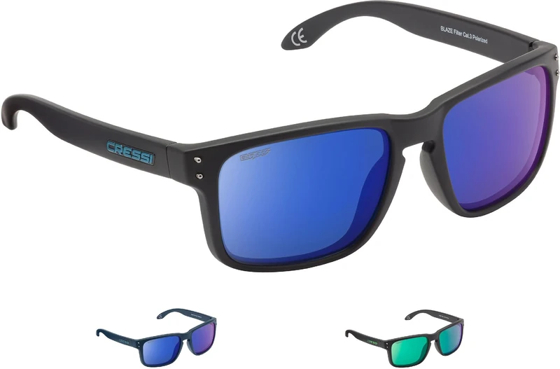 Cressi Unisex Blaze Sunglass - Matt Black/Mirrored Lens Blue, One Size