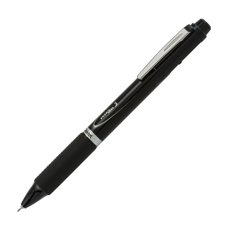 Pentel EnerGel 3 Multi-Function, 3-Ink Gel Pen, (0.5mm) Fine Line, Black Barrel - BLC35A (Pack of 12)
