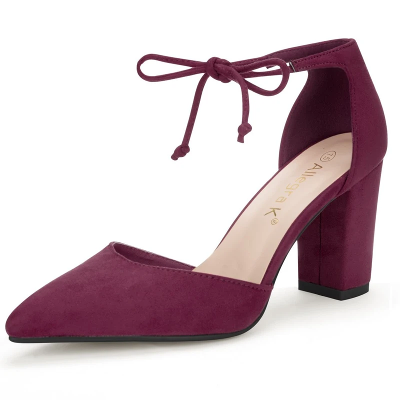 Allegra K Women's Ankle Tie Point Toe Dress Court Shoes Burgundy 5.5 UK/Label Size 7.5 US