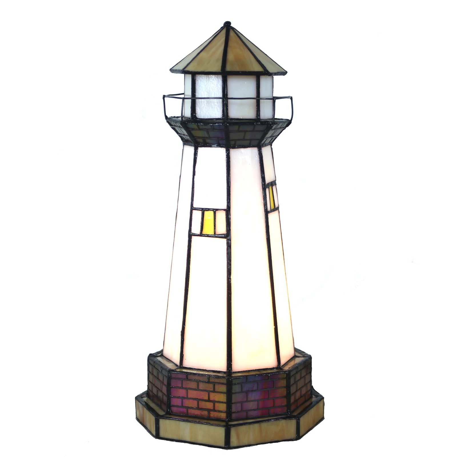Bieye L30626 Lighthouse Tiffany Style Stained Glass Accent Table Lamp Night Light, 6" W x 12" H