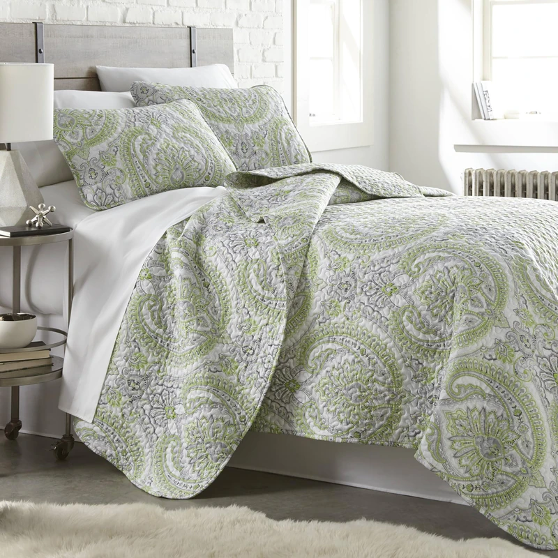 Southshore Fine Living, Inc. Farmhouse Bedding Quilt Set, Twin XL Coverlet, Oversized Quilt, Summer Coverlet, Lightweight Bedspread 2-Piece Set with One Matching Pillow Sham, Twin/XL Quilts, Green