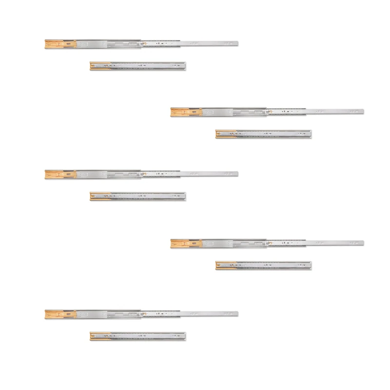 Emuca - Ball bearing drawer slides 45mm x 450mm (1,77 inch x 17,71 inch), Set of 5 pairs of full extension drawer runners with soft closing