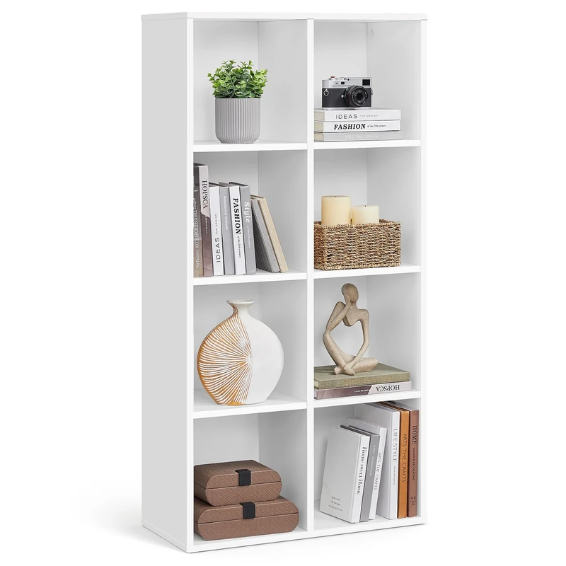 VASAGLE 8-Cube Bookcase, Storage Unit, Display Rack for Trinkets, Souvenirs, Potted Plants, for Study Room, Office, Living Room, 30 x 65.5 x 129.5 cm, White LBC24WT