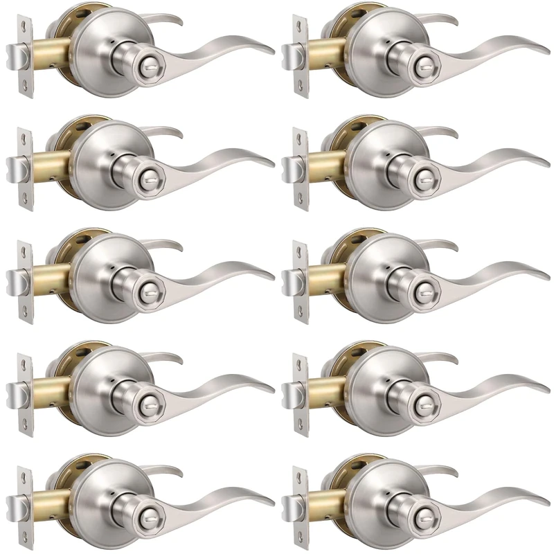 5 x Knobonly Privacy Door Handles Lever Keyless Brushed Nickel Right Or Left Handed Bed/Bathroom Door Leverset