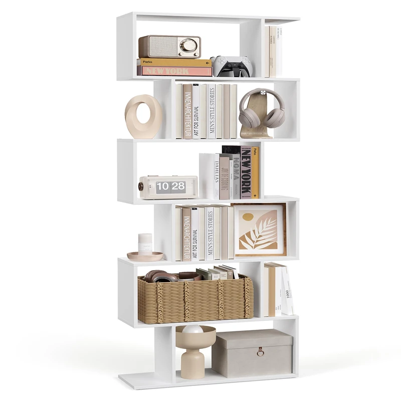 VASAGLE Bookshelf, 6-Tier Bookcase, 24 x 70 x 191.6 cm, Room Divider, Cube Display Shelf, Freestanding Storage Shelf, Modern Style, for Living room, Bedroom, Office, Matte White LBC61WT