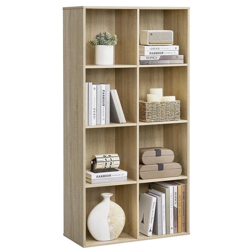 VASAGLE 8-Cube Bookcase, Bookshelf, Cube Storage Unit, Wooden Bookcase and Display Shelf, Freestanding Cabinet Unit for Office, Living Room, Bedroom, Oak Colour LBC24NL