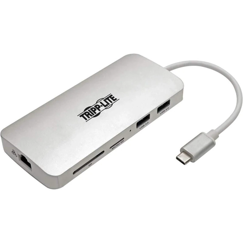 Tripp Lite U442-DOCK11-S USB-C (Type-C) Docking Station, with HDMI, PD Charging, SD/Micro SD, GbE, USB-A Hub, USB 3.1 Gen 1, Thunderbolt 3 Compatible, 4K x 2K @ 30 Hz, Silver