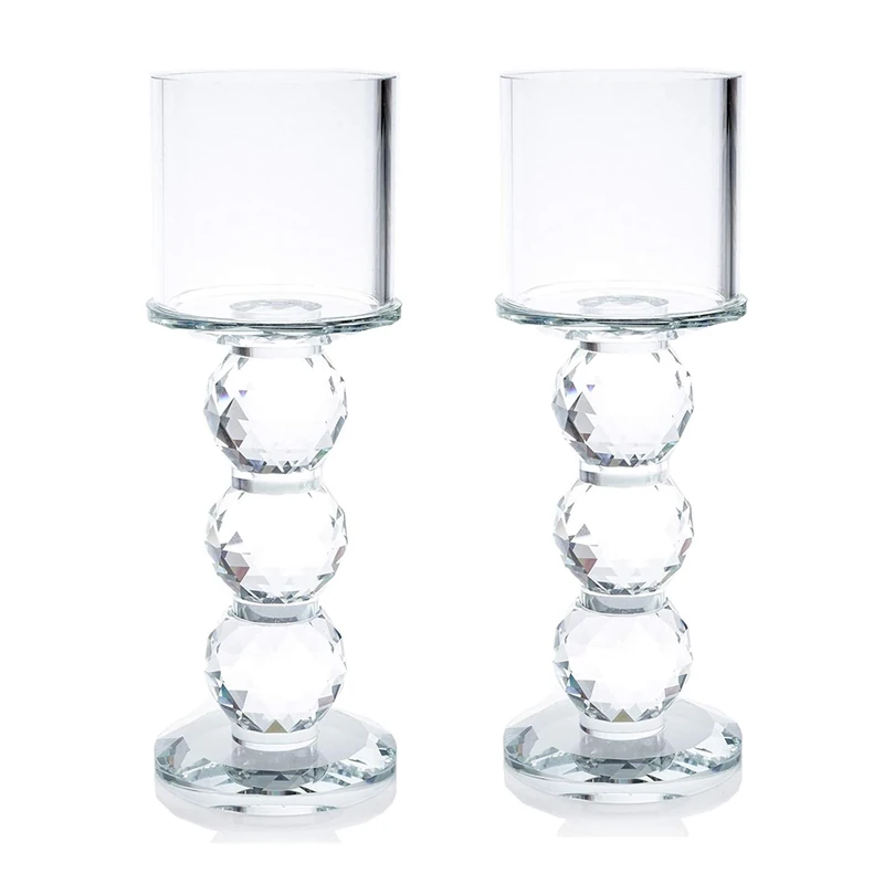 London Boutique Set 2 Decorative Gift Present Crystal Clear Cylinder Candle Holder 20cm