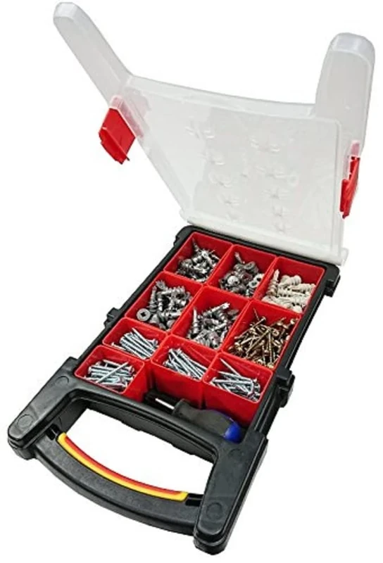 Merriway BH06619 (481 Pcs) Assortment of Redi-Driva Cavity Fixings, Hollow Wall Anchors, Screws & 38mm Screwdriver in a 12 Compartment Carry Case - Pack of 481 Pieces