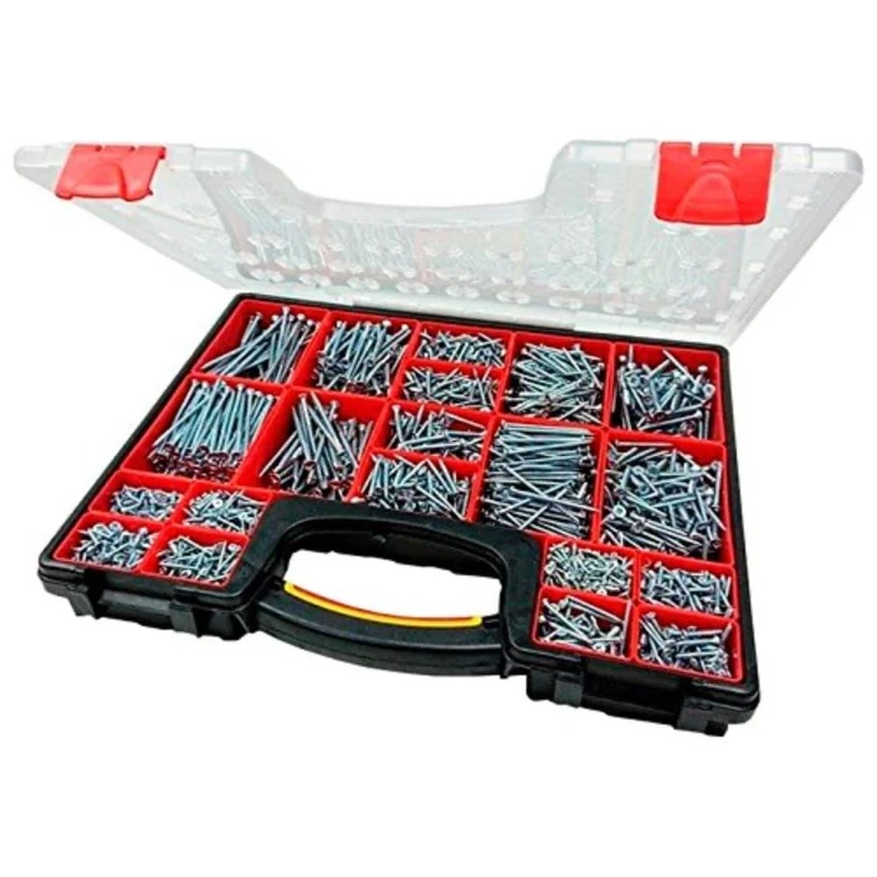 Merriway BH06610 (2800 Pcs) Assortment of BZP Pozi CSK Head Twin Thread Woodscrews in a 20 Compartment Carry Case - Pack of 2800 Pieces