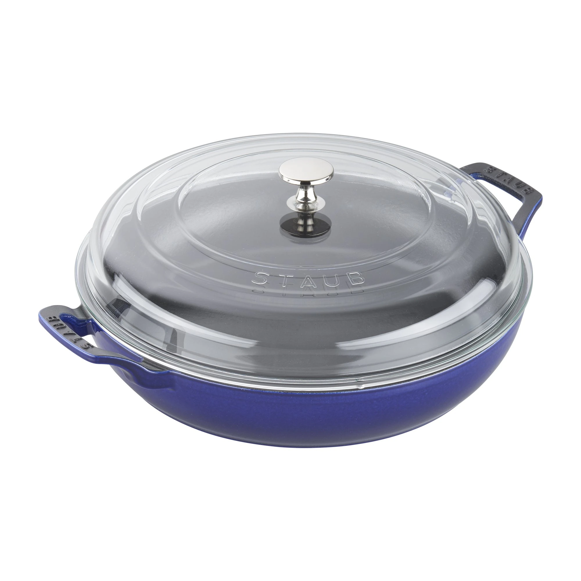 (Dark Blue) - Staub Cast Iron 3.3l Braiser with Glass Lid - Dark Blue