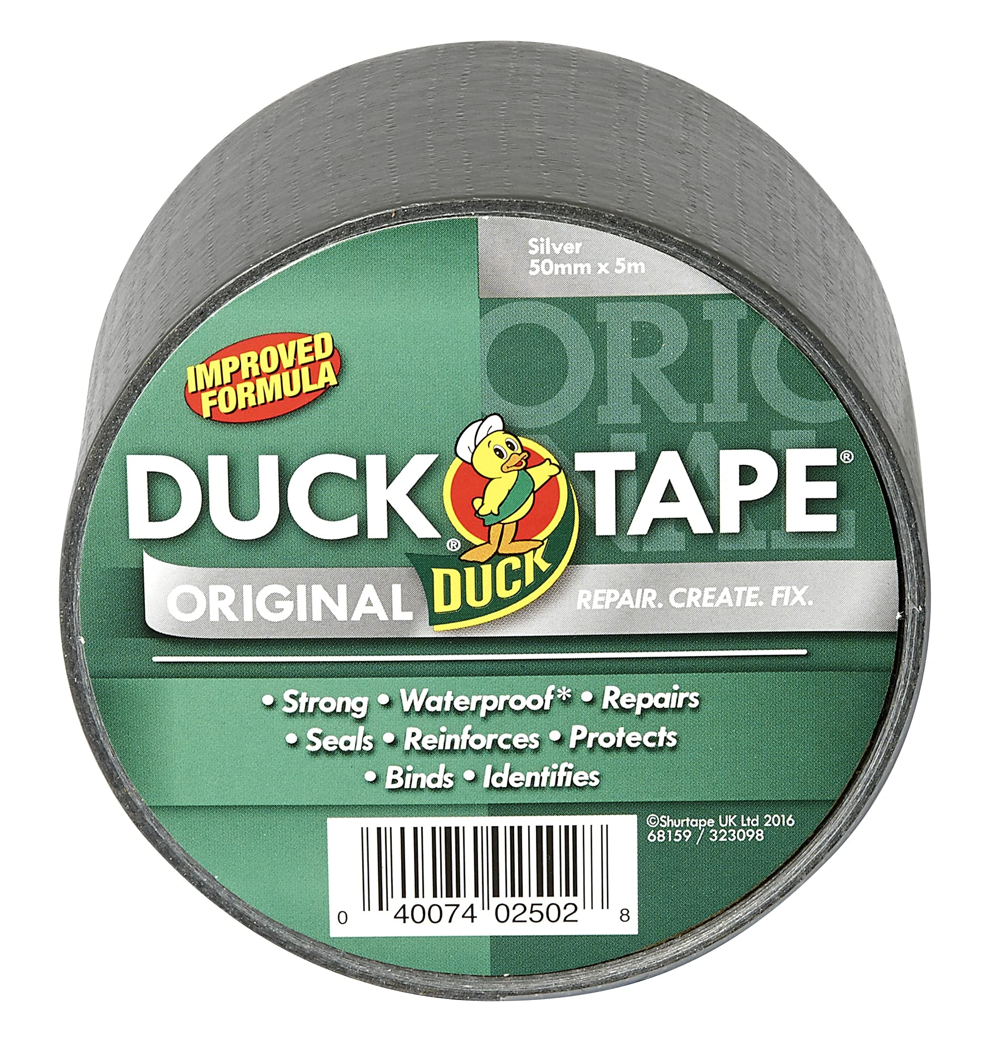 Duck Tape Original Silver 50mm x 5m, Improved Formula High Strength Waterproof Gaffer and Duct Adhesive Cloth Repair Tape