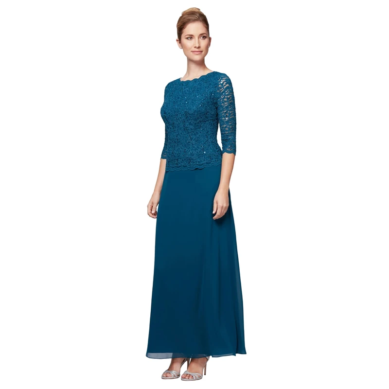 Alex Evenings Women's Long Mock Dress with Sleeves (Petite and Regular Sizes) Special Occasion, Peacock, 10
