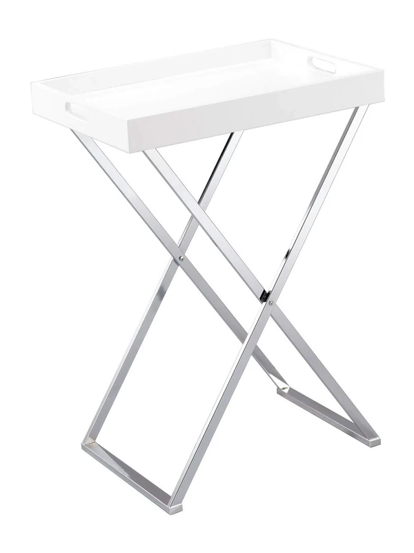 ASPECT Hotel Style Hopkins Foldable Detachable Butler Table/Serving Tray (White/Chrome), Wood 54 x 38 x 72 cm
