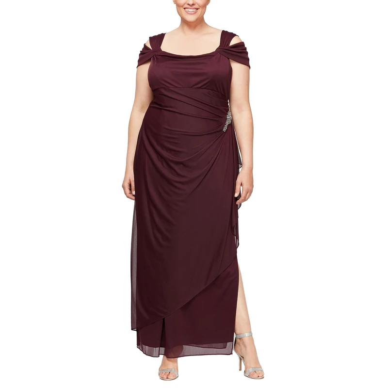Alex Evenings Women's Plus-Size Cold Shoulder Evening Gown
