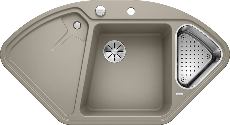 Blanco Delta II, Eckspüle, Küchenspüle aus Silgranit PuraDur, Tartufo/mit InFino-Ablaufsystem, inklusive Edelstahlschale und Ablauffernbedienung; 523666