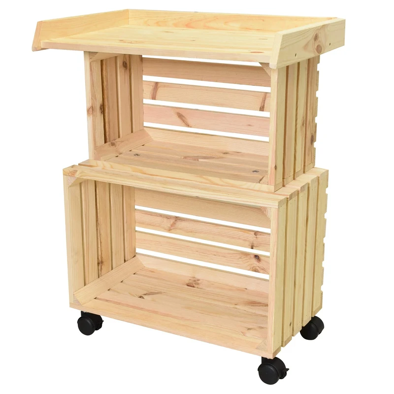 WAGNER GreenFAMILY - Mobile planting table GreenTABLE - coniferous wood, solid wood FSC®, natural, 80 x 60 x 40 cm, 4 castors, 2 brakes, space-saving storage, versatile use - 25026001