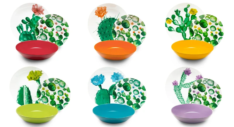 Excelsa Color Cactus Dinner Set 18 Pieces, Porcelain and Ceramic, Multicolor