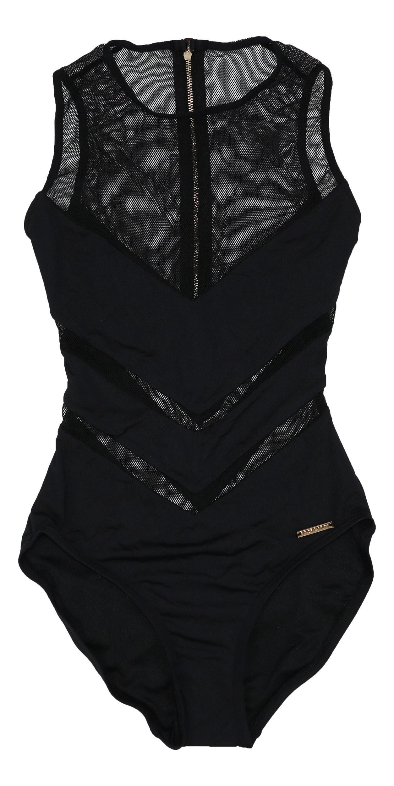Vince Camuto Mesh With Zipper-Back Full Body Swimwear Swimsuit One Piece - Black - 8