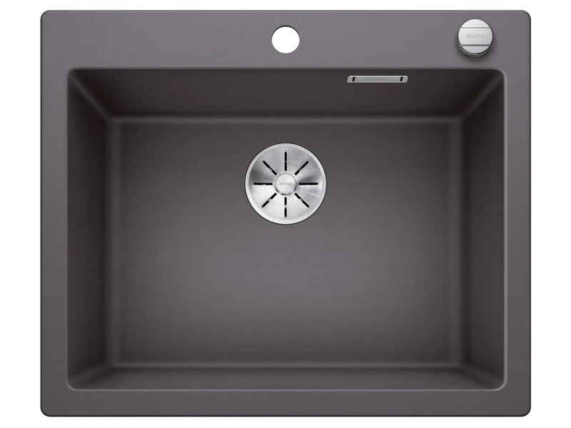 BLANCO PLEON 6 | SILGRANIT Sink in Rock Grey | Installation Type: Inset Installation from Above | for 60 cm Wide Base cabinets | Maximum Volume Thanks to The Extra-deep Bowl | [61.5x51x23.2 cm]