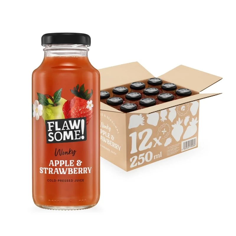 Flawsome! Apple & Strawberry cold-pressed Juice Glass 250ml-12 Pack