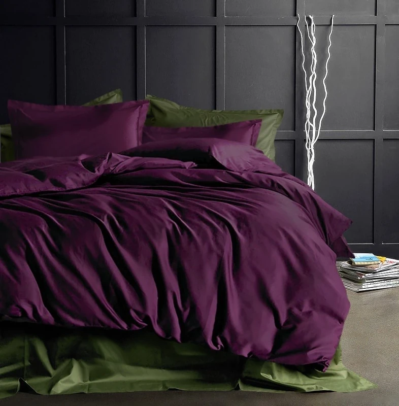 Eikei Solid Color Egyptian Cotton Duvet Cover Luxury Bedding Set High Thread Count Long Staple Sateen Weave Silky Soft Breathable Pima Quality Bed Linen (King, Deep Plum)
