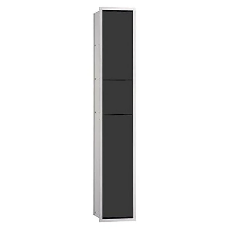 Emco Asis 150 Flush-Mounted Cabinet Module for Guest Toilet Paper Holder Waste Bin & Toilet Brush Holder Tall Cabinet with Push to Open Function Black