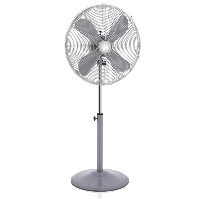 Swan SFA12610GRN, Retro 16 Inch Stand Fan with Metal Blades, Oscillation and Tilt Function, 3 Speed Settings, Low Noise, Grey