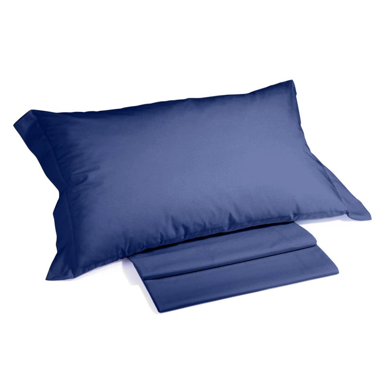 Caleffi - Plain Cotton Sheet Set, Plain Blue, Double - Image 1