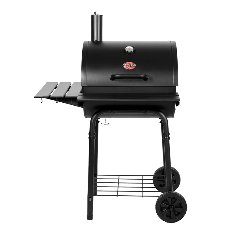 Char-Griller Wrangler 2823 Charcoal Grill in Black with Wood Shelves