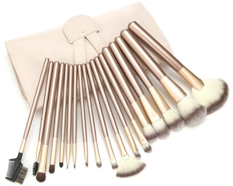 Zoe Ayla Make-Up Brush Set With Vegan Leather Storage Bag, Beige, 24 Piece