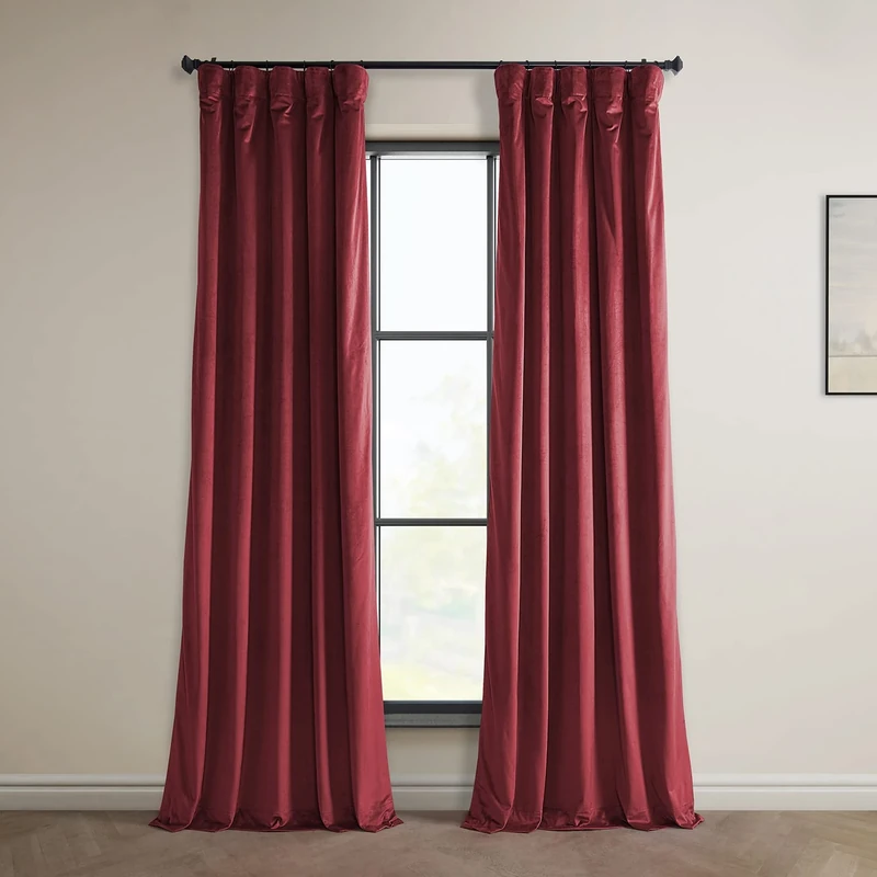 HPD Half Price Drapes Heritage Plush Velvet 108 Inches Long Darkening Curtains for Bedroom & Living Room 50W x 108L, (1 Panel), Cinema Red, 50" W x 108" L (Pack of 1)