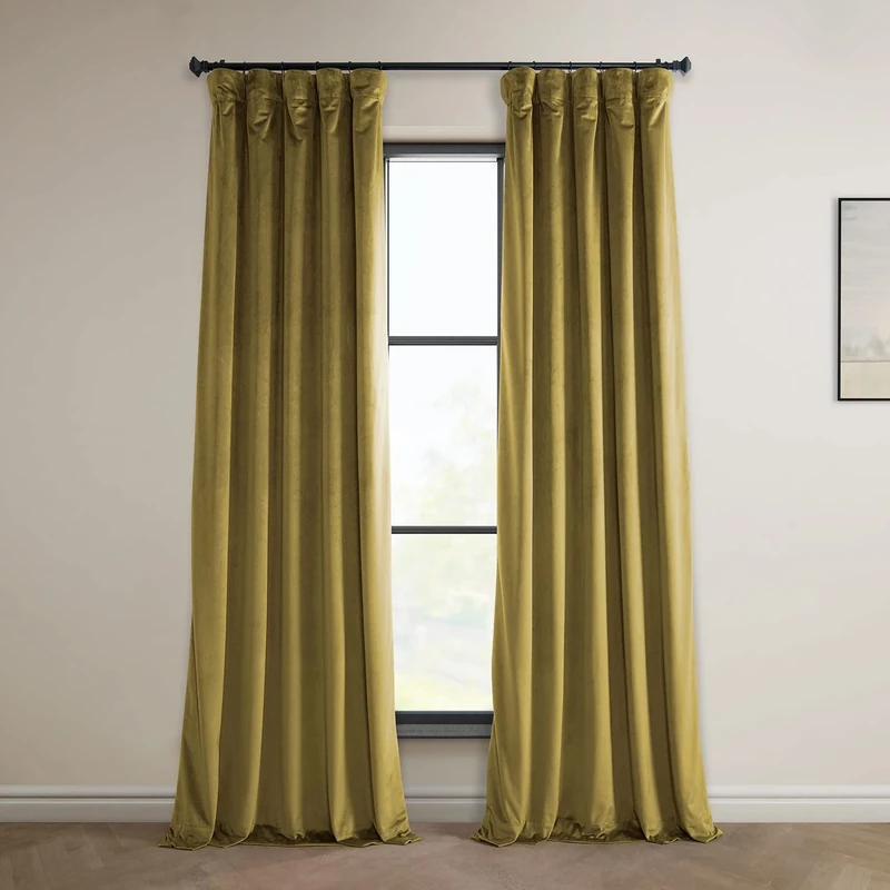 HPD Half Price Drapes Heritage Plush Velvet Curtains 84 Inches Long Room Darkening Curtains for Bedroom & Living Room 50W x 84L, (1 Panel), Peat Green