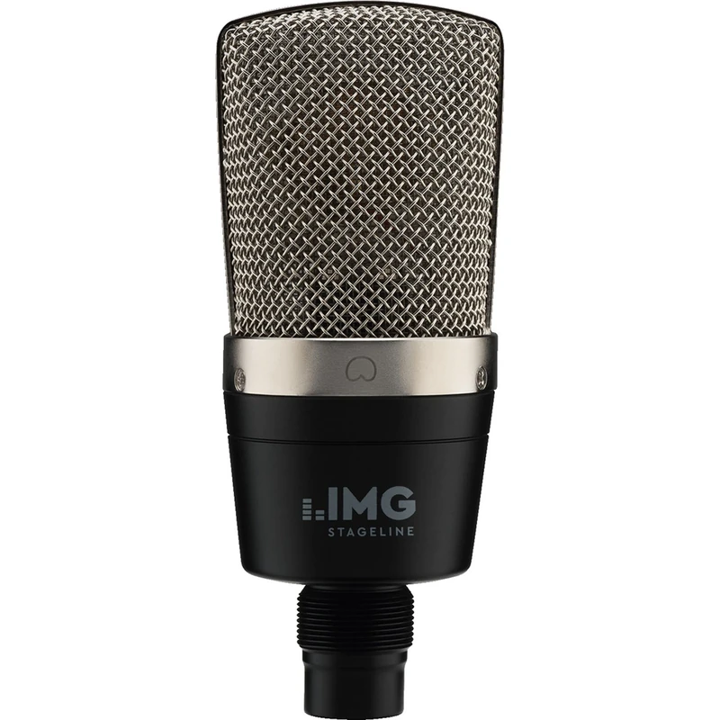 IMG STAGELINE ECMS-60 Large Diaphragm Condenser Microphone, Vocal and Instrument Microphone for Professional Studio Use Includes Microphone Holder, Adapter Screw and Leather Case in Black/Silver