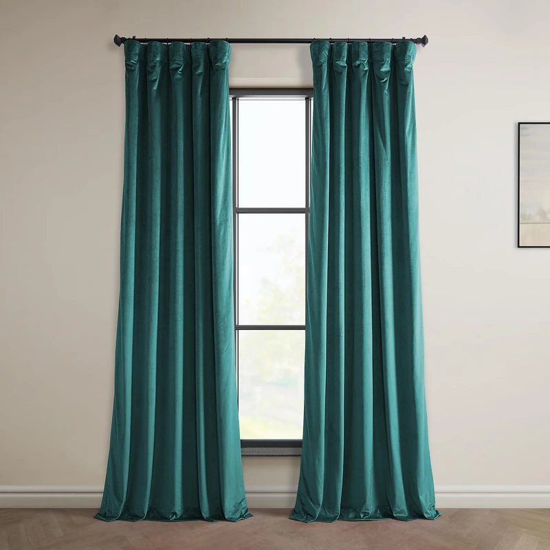 HPD Half Price Drapes Heritage Plush Velvet 96 Inches Long Darkening Curtains for Bedroom & Living Room 50W x 96L, (1 Panel), Deep Sea Teal, 50" W x 96" L (Pack of 1)