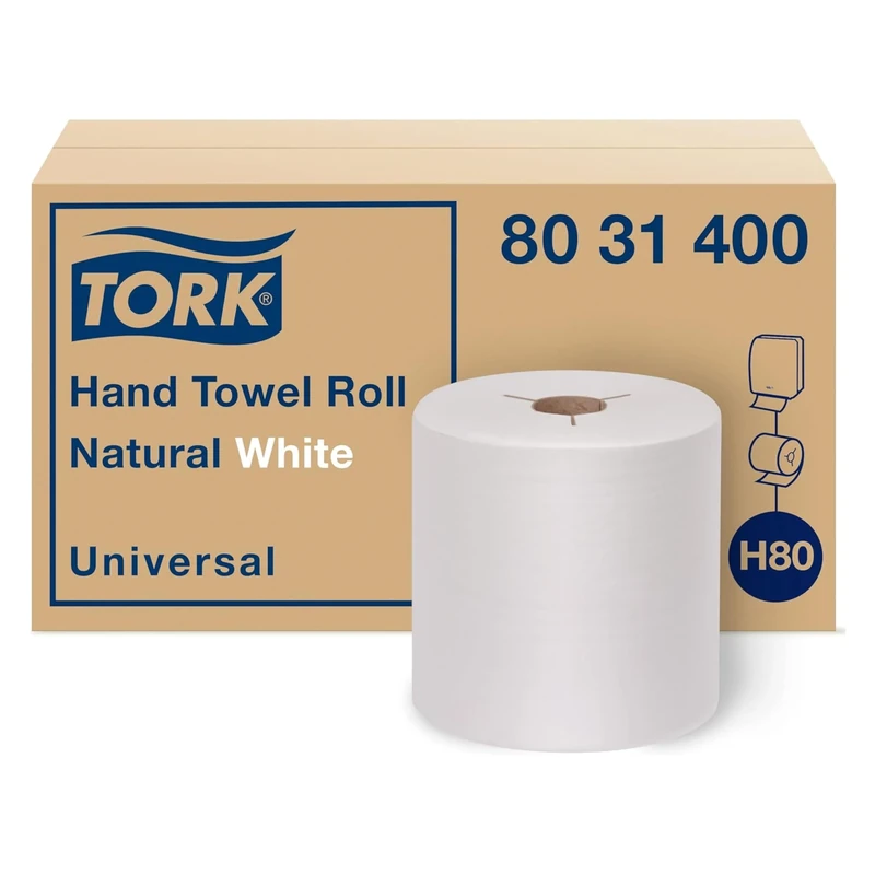Tork 8031400 Universal Paper Hand Towel Roll, Y-Notch, 1-Ply, 8.0" Width x 800' Length, White (Case of 6 Rolls, 800 Feet per Rolls, 4,800 Feet per Case)