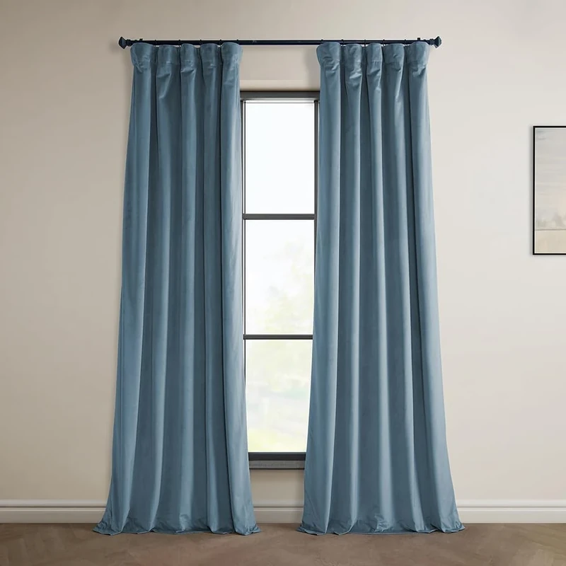 HPD Half Price Drapes Heritage Plush Velvet Curtains 96 Inches Long Room Darkening Curtains for Bedroom & Living Room 50W x 96L, (1 Panel), Denmark Blue