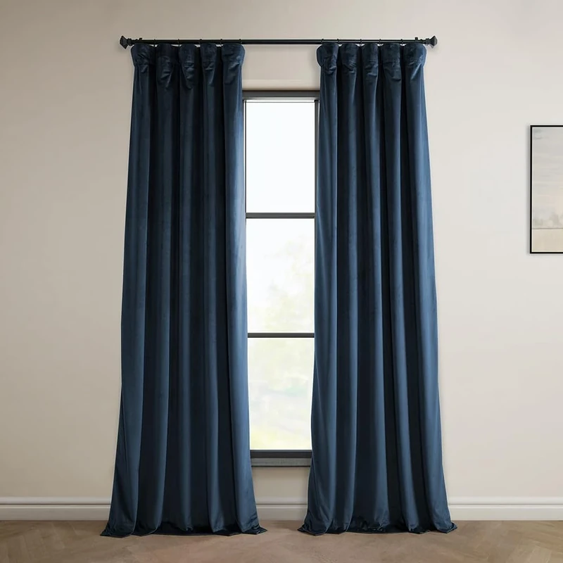 HPD Half Price Drapes Heritage Plush Velvet 108 Inches Long Darkening Curtains for Bedroom & Living Room 50W x 108L, (1 Panel), Eternal Blue, 50" W x 108" L (Pack of 1)