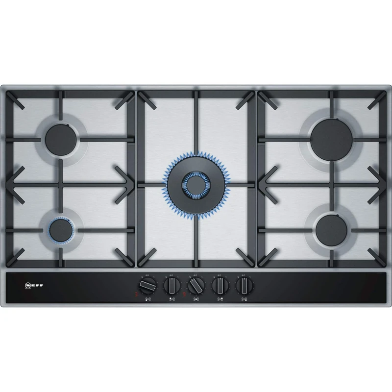 Neff T29DA69N0 N70 90cm Five Burner Gas Hob Stainless Steel With Cast Iron Pan Stands