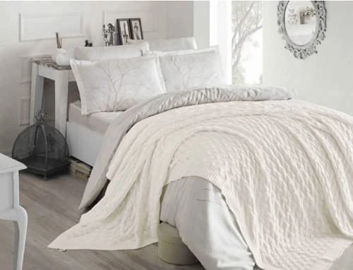 Plaid and Blankets by homemania ca16001, Synthetic Material, Ecru, King, Blanket 240 x 220 x 0.1 cm - Image 1