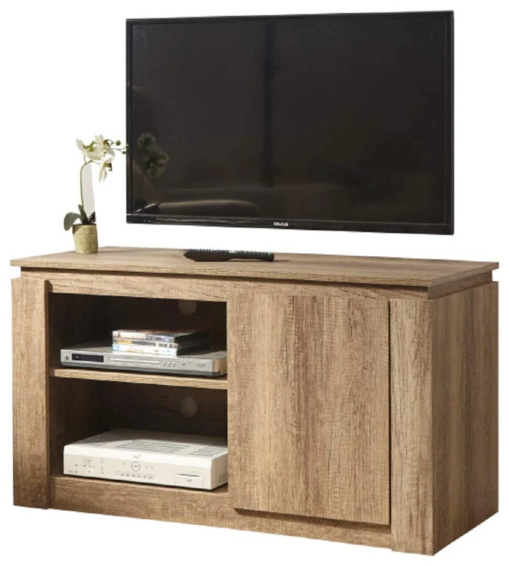 GFW Compact TV Unit with Storage Cabinet, TV Stand with Open Shelves, Entertainment Unit for Living Room, Oak Effect Media Console