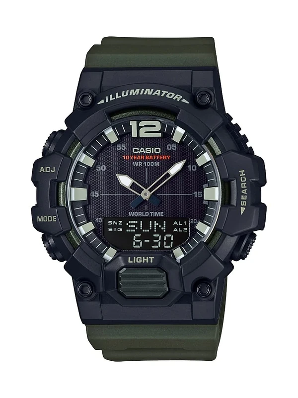 Casio Men's HDC-700-1AVCF Classic Analog-Digital Display Quartz Black Watch, Black/Green, 46.5mm., Quartz Watch