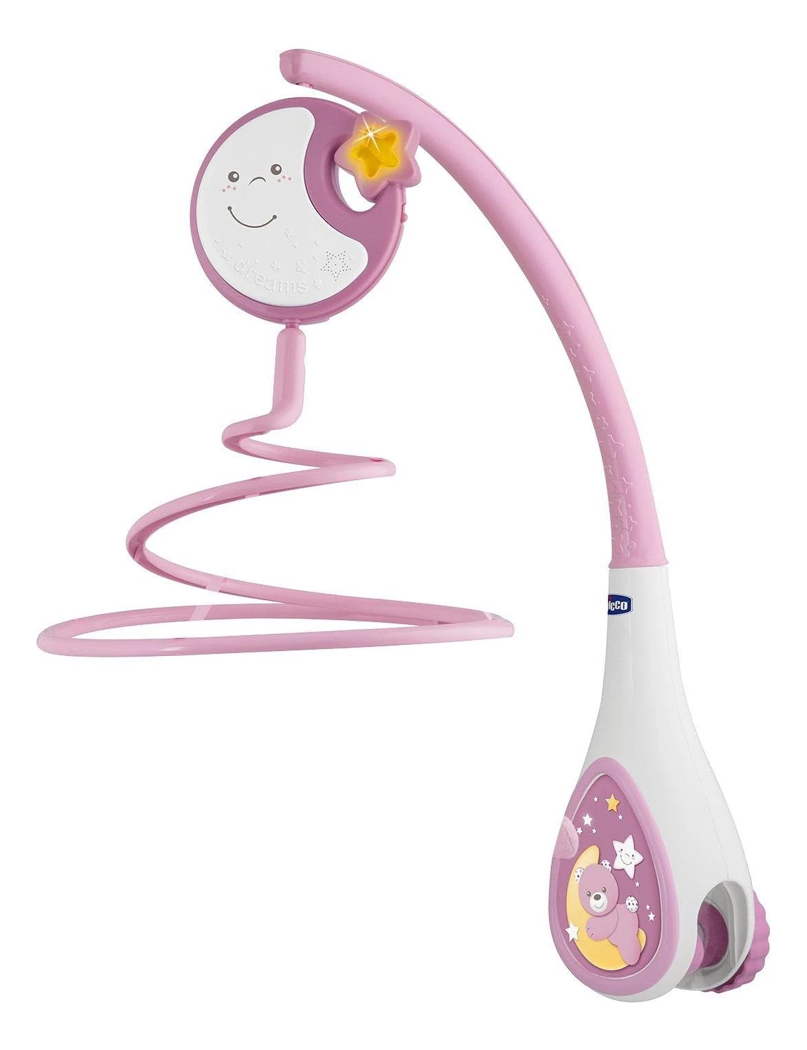 Chicco Next2Dreams Baby Mobile with Music Box for Cot and Bed - 3 in 1 Baby Mobile Compatible with Next2Me Cot, with Sound Effects, Soft Night Light Projector and Classical Music - 0+ Months, Pink